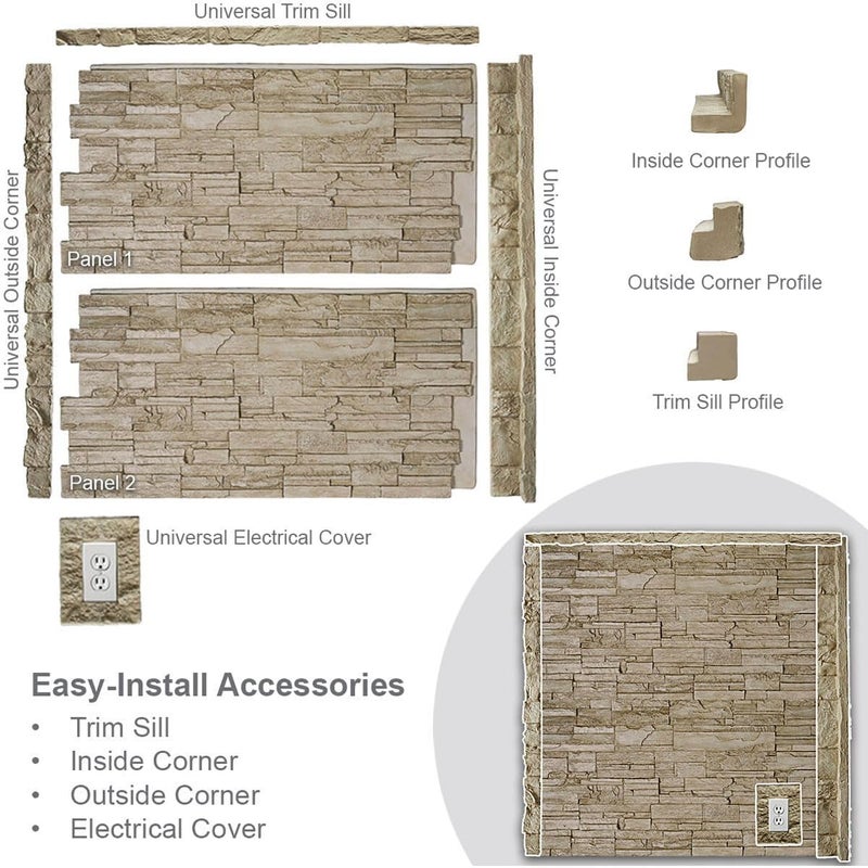 Ekena Millwork 48 5/8"W x 24 3/4"H x 1 1/4"D Cascade Stacked Stone, StoneWall Faux Stone Siding Panel, Smokey Ridge - Image 5